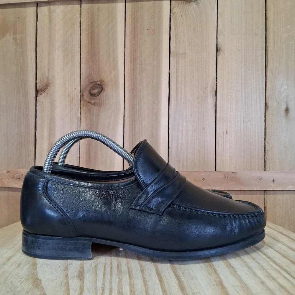 Hitchcock Shoes Mens‎ 7 5E Black Leather Penny Slip On Dress Made In Italy